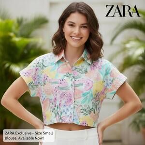 ZARA Tropical Print Blouse - Size Small